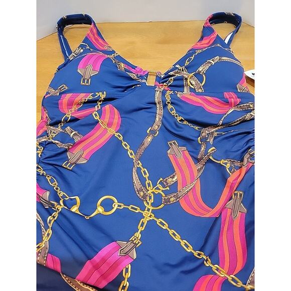 Ralph Lauren Chain Print Gold Embellish Size 10 Tankini Swim Top NWT Black Label - Picture 4 of 11